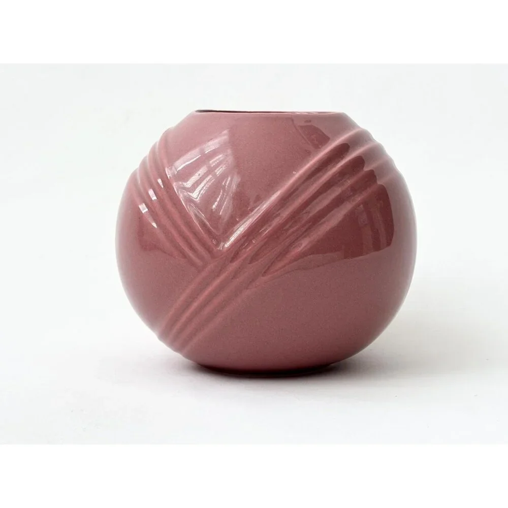 Dusty Rose Minimalist Bulbous Glazed Pottery Midcentury Modern 1980's Vase